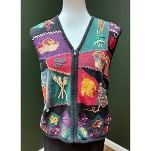 Vintage Chelsea Cambell Fall Embroidered Knit Vest‎ Autumncore Women's Size L